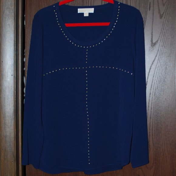 Michael Kors Silver Studded Navy Hi-low Top - L - Picture 6 of 12